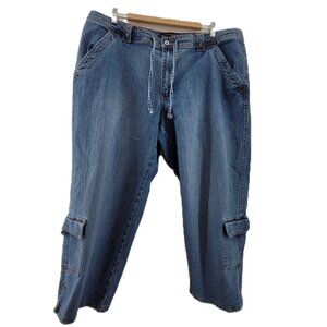 Vintage Venezia Jeans Women's 18 Blue Denim Cropped Cargo Pockets Stretch